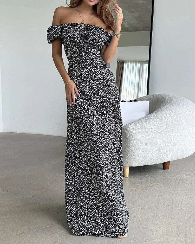 JASMINA| GEBLÜMTES OFF-SHOULDER KLEID